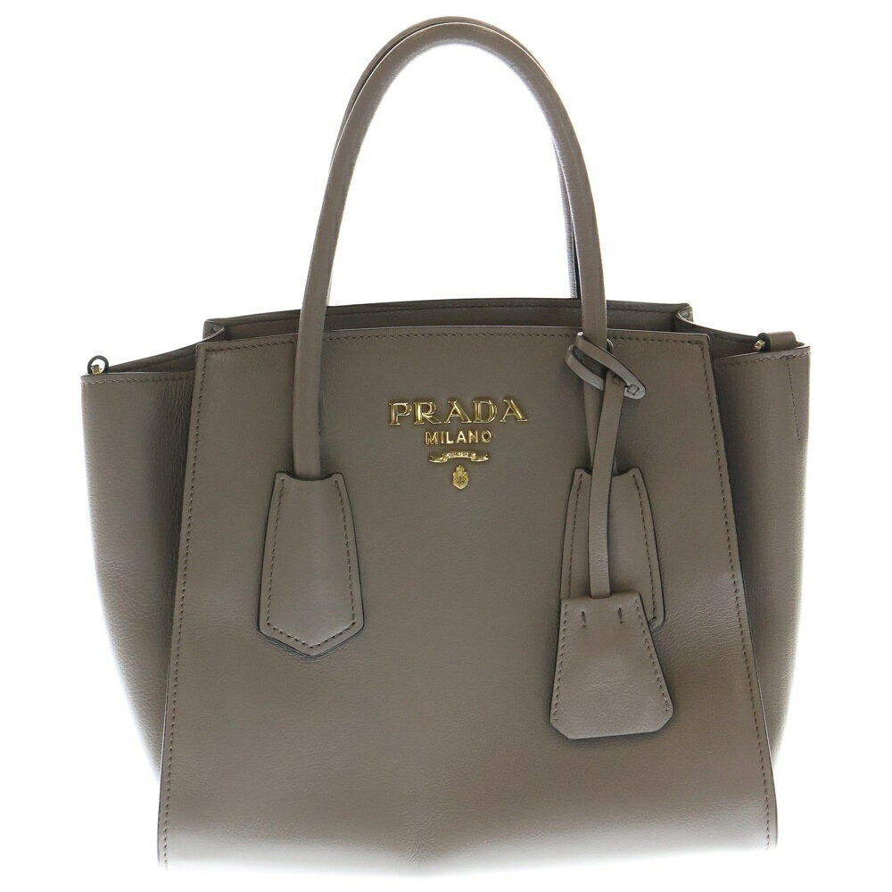 PRADA Handbag Shoulder Bag Greige Gray Leather